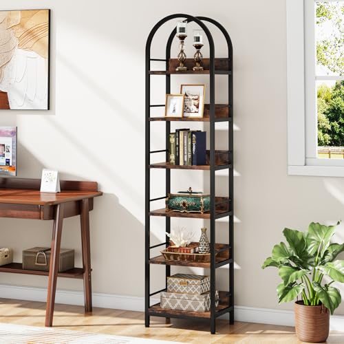 Tribesigns 78.7" Tall Bookcase, 6-Tier Slim Bookshelf, Narrow Book Shelf with Metal Frame, Industrial Bookcase for Living Room, Study, Bedroom, Rustic Brown - color: Rustic Brown