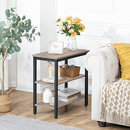 HOOBRO End Table, Simple Rustic Side Table with 3-Tier Storage Shelf, Narrow Nightstand for Small Spaces, Easy Assembly, for Living Room, Bedroom, Metal, Industrial Design, Greige and Black BG14BZ01 - color: Greige + Black