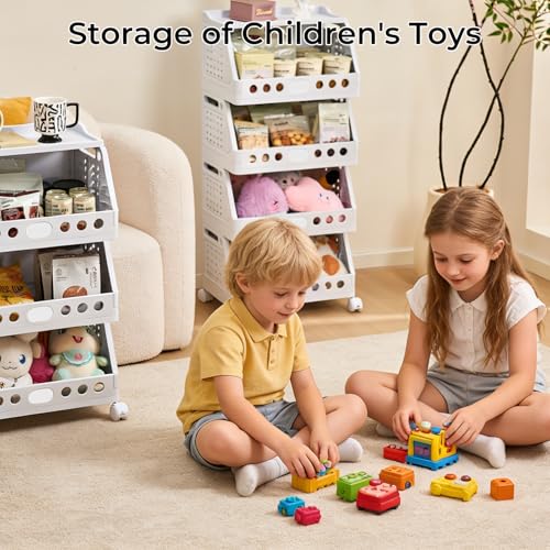 UFORU 4 Tier Rolling Storage Cart,Plastic Open Storage Basket with Wheels | Rolling Storage Shelf for Kitchen,Bathroom,Bedroom and Living Room,Versatile Home Organization for Books,Toys