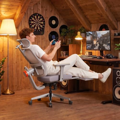 Ergonomic Office Chair-Home Office Desk Chair with Footrest, Auto-Following Backrest & Headrest, 4D Armrests, 96°-136° Recline - color: Grey, size: Without Laptop Table + Auto-Following Headrest