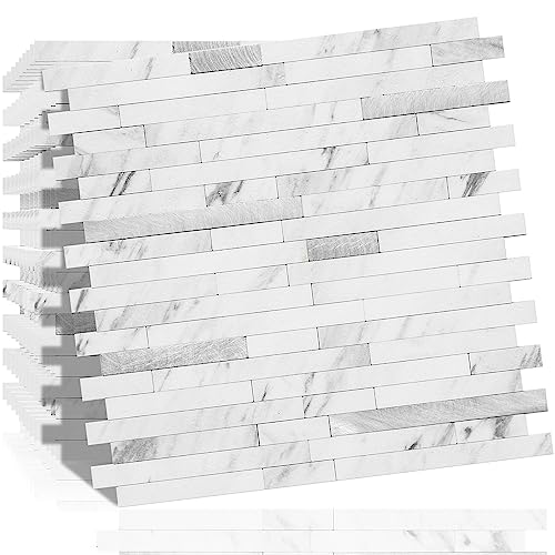 DICOFUN 10-Sheet Peel and Stick Backsplash Tile, Faux White Marble Look PVC Mixed Metal Stick on Backsplash Tiles for Kitchen and Bathroom, 9.4 sq.ft - color: White Marble and Metal Silver, size: 10 Sheets, 12’’x12’’x0.12’’