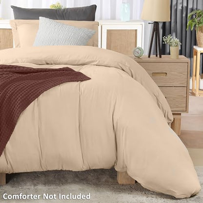 Duvet Cover Twin/Twin XL, 3 PC Cotton Like Polyester, Zipper Closure, Beige | Extra Soft and Breathable, Wrinkle & Fade Resistant, Includes Duvet Cover and 1 Pillow Sham, Comforter Not Included, OekoTex - color: Beige, size: Twin/Twin XL - Duvet Cover Set