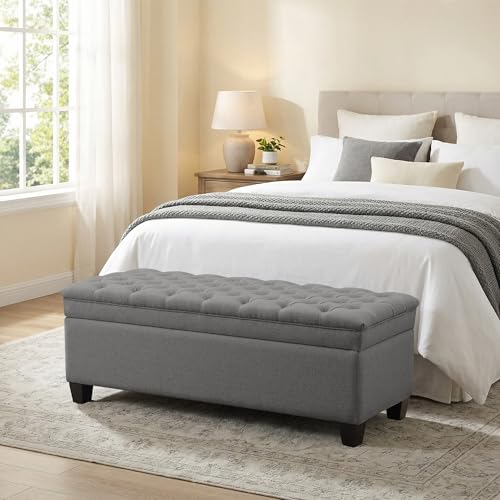 50" Storage Ottoman Bench, Rectangular End of Storage Bench, Upholstered Large Fabric Tufted Ottoman with Storage for Living Room, Bedroom, Entryway,Dark Gray - color: Dark Gray