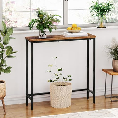 HOOBRO Narrow Console Table, 29.5" Small Entryway Table, Thin Sofa Side Display Table, for Hallway, Bedroom, Living Room, Foyer, Rustic Brown and Black BF75XG01 - color: Rustic Brown + Black
