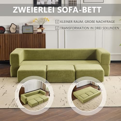Detachable Combinable Reclinable Modular Sofa, Dual Purpose Lazy Sofa Bed for Small Apartments Rental Homes Living Room Bedroom (Green) - color: Green