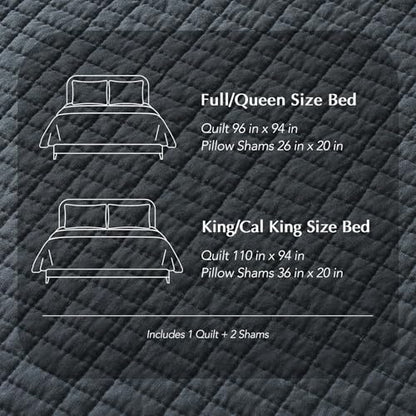 100% Cotton Modern Grid Stitch Quilt Set Queen Size Midnight Blue | Pre-Washed Cotton Coverlet Bedspread, Oversized Lightweight 3-Piece Bedding Set for All Season, with 2 Pillow Shams - color: Midnight Blue, size: Full/Queen (96" X 94")