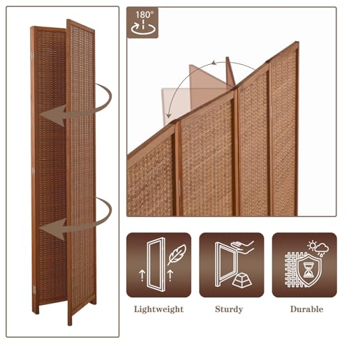 4 Panel Bamboo Room Divider, Folding Privacy Screen, Dark Brown | Pine wood frame, dual-action stainless steel hinges, 5.6FT tall, extends to 63 inches wide, no assembly - color: Dark Brown, size: 4 Panel