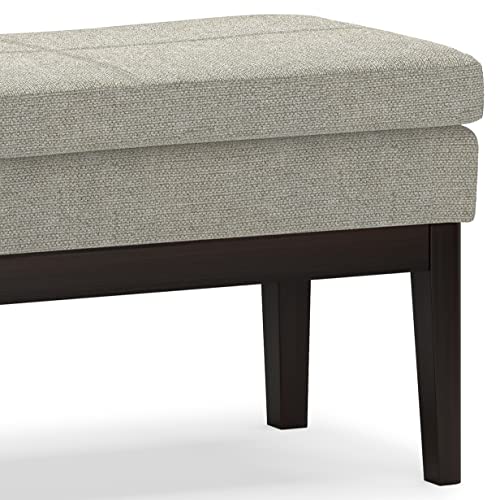 SIMPLIHOME Carlson Ottoman Bench - 45 inch Wide Upholstered Vegan Leather Rectangle Ottoman in Greige, Mid Century Modern Bench for Bedroom, Entryway or Living Room with Padded Seat - color: Greige, style: Ottoman Bench