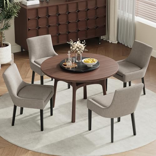 COLAMY Modern Dining Room Chairs Set of 6 with Mid Back and Wood Legs, Upholstered Kitchen Chairs for Dining Room/Living Room, Camel - color: Camel, size: Set of 6
