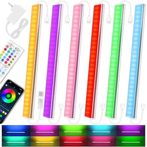 Benreom 6 Pack RGB Under Cabinet Lights with App and Remote Control | Dimmable Plug-In LED Light Bars for Kitchen Cabinets, Counters, Workbenches and Desks - size: 6 Pack