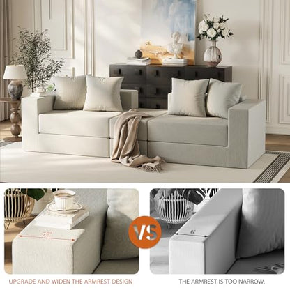 Modular Boneless Loveseat, L-Shape Cloud-Like Sectional Couch with High-Density Memory Foam, Convertible Comfy Couch for Living Room Apartment Small Space - No Assembly Required, White - color: White
