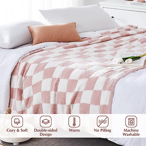 Soft Checkered Throw Blanket for Couch-Cozy Warm Knitted Blankets | Lightweight Warm Fluffy Decor for Women, Mom, Her & Girls, Sofa, Chair, Bed, 50x60in,Pink - color: Blush Pink, size: Throw (50"x 60")