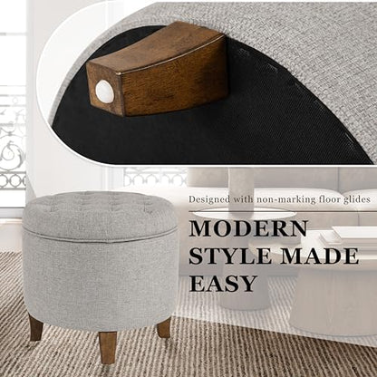 HomePop 19" Button Tufted Round Storage Ottoman - Gray Fabric - color: Gray Fabric
