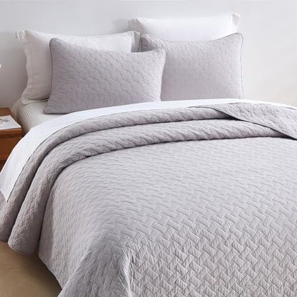 Wistown Cotton King Bedspread Quilt Bedding Sets, Grey | 3 Pieces Reversible Lightweight Soft Coverlets Comforters, All Seasons, Weave Stitching Pattern - color: Grey Weave Pattern, size: King (98 by108inch)