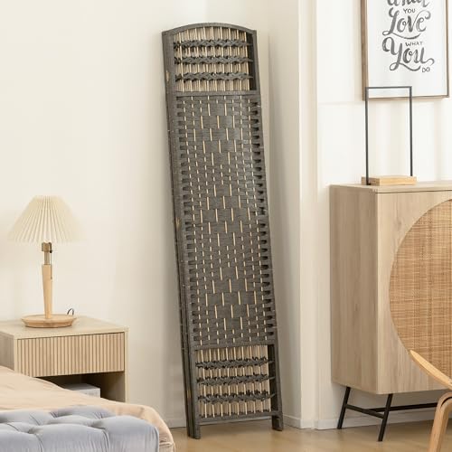 HOMCOM 4 Panel Room Divider, Folding Privacy Screen, 5.6', Dark Gray | Room Separator, Wave Fiber Freestanding Partition Wall Divider - color: Dark Gray, size: 4 Panel
