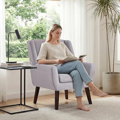 HUIMO Accent Chair for Living Room,Upholstered Button Linen Armchair Chair | Mid Century Modern Tufted Armchair with Fabric,Comfy Arm Chairs for Club Living Room Reading Bedroom,Waiting Room Light Grey - color: Light Grey