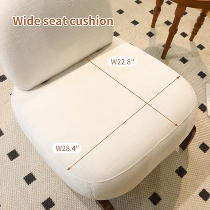 White Velvet Slippers Chair with Solid Wooden Legs, Low Profile Design | Cute Armless Accent Chair with Soft Cushion, Comfy Upholstered Side Chairs for Living Room, Bedroom, Balcony or Reading Room - color: White