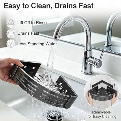 Adhesive Corner Shower Caddy 2-Pack, No Drill, Easy to Install | Rust-resistant aluminum shower shelves in matte gray for 90-degree corners only. Use together or separately.