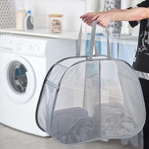 Seiritex Mesh Popup Laundry Hamper 2 Compartment, Collapsible Laundry Sorter Basket Foldable Hamper for Clothes, College Dorm, Travel (Gray) - color: Gray 2-compartment