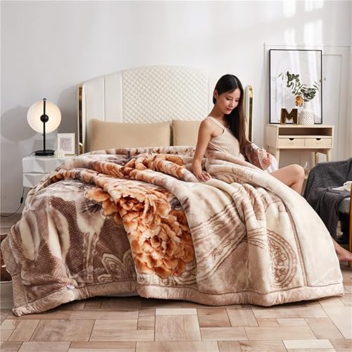 LGYKUMEG Warm Winter Korean Mink Blanket Full Size 71"×87", 6.6Lb Two Ply Reversible Raschel Blanket,Silky Soft Plush,180x220cm3kg - color: Peony Coffee, size: 71x87in/6.6lb