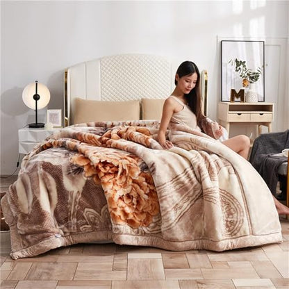 LGYKUMEG Warm Winter Korean Mink Blanket Full Size 71"×87", 6.6Lb Two Ply Reversible Raschel Blanket,Silky Soft Plush,180x220cm3kg - color: Peony Coffee, size: 71x87in/6.6lb