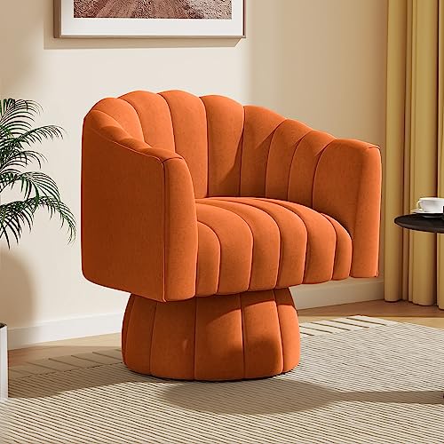 Dewhut Swivel Accent Chair, Barrel Accent Chair, Velvet, Orange | Velvet Upholstered Round Arm Chair with 360° Swivel Base, Mid Century Modern Living Room Chair, Easy Setup - color: Orange