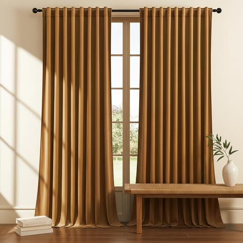 Timeper Gold Brown Velvet Curtains W62 x L84 inches 2 Panels, Light Blocking Curtains for Bedroom Living Room Thermal Insulated Luxury Super Soft Window Drapes,Back Tab & Rod Pocket - color: Gold Brown, size: 62"W x 84"L (Pack of 2)