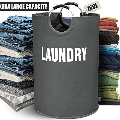 DOKEHOM 160L XX-Large Laundry Basket (7 Colors), Collapsible Laundry Bag, Foldable Laundry Hamper, Folding Washing Bin (Dark Grey, XXL) | Collapsible Hamper - color: Dark Grey, size: 160L