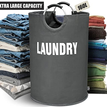 DOKEHOM 160L XX-Large Laundry Basket (7 Colors), Collapsible Laundry Bag, Foldable Laundry Hamper, Folding Washing Bin (Dark Grey, XXL) | Collapsible Hamper - color: Dark Grey, size: 160L