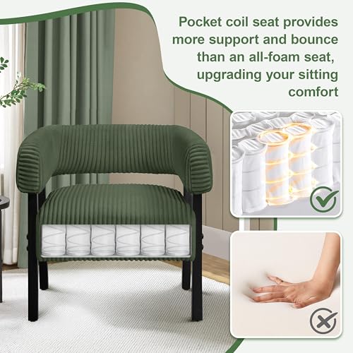 Yaheetech Accent Living Room Chair with Pocket Coiled Seat Set of 2 | Sofa Armchair | Barrel Chair | Corduroy | Comfy | Modern | Small Space | Bedroom | Reading | Dark Green - color: Dark Green