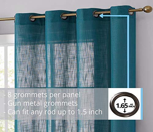 HLC.ME Abbey Faux Linen Textured Semi Sheer Privacy Light Filtering Transparent Window Grommet Floor Length Curtains Drapery Panels for Bedroom & Living Room, 2 Panels (54 W x 84 L, Grey Teal Blue) - color: Grey Teal, size: 54"W x 84"L (Pack of 2)