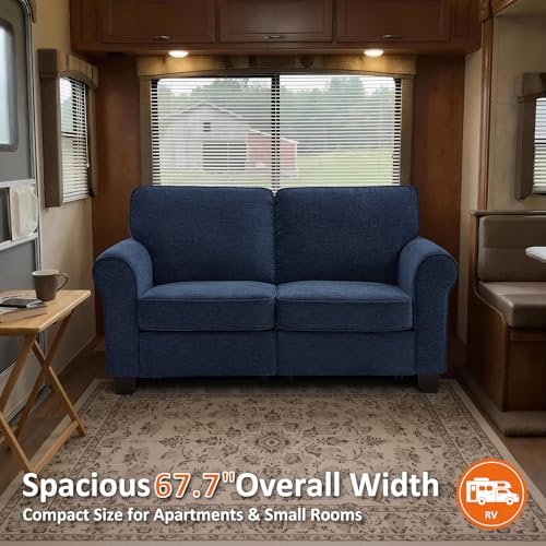 MCombo 67.7" Loveseat Sofa, 2-Seater Small Couch for Small Spaces, Classic Rolled Arm Upholstered Sofa with Solid Wood Legs for Living Room, Removable Cover, Chenille Fabric VE730 (Navy Blue) - color: Navy Blue