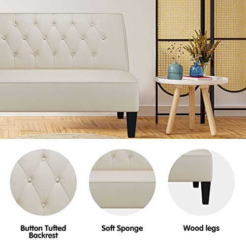 annjoe Button Tufted Loveseat Settee Upholstered Sofa Backrest Buckle Couch Banquette Bench for Dining Room Living Room Bedroom Funiture - color: Beige