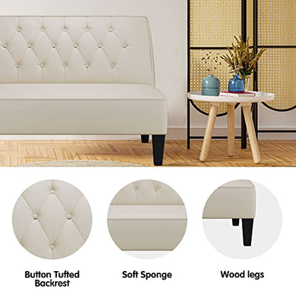 annjoe Button Tufted Loveseat Settee Upholstered Sofa Backrest Buckle Couch Banquette Bench for Dining Room Living Room Bedroom Funiture - color: Beige
