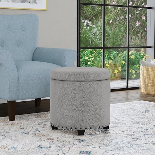 HomePop 18.5" Round Storage Ottoman with Nailheads - Heathered Gray - color: Heathered Gray