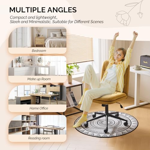 VINGLI Mid Back Armless Office Desk Chair with Wheels/no Wheels,360°Rocking Swivel Vanity Chair with Thickened Cushion,Adjustable Height Rolling for Reading Room, Make up, Linen Ginger Yellow - color: Ginger Yellow