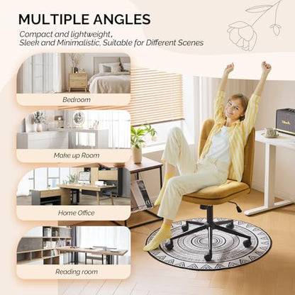VINGLI Mid Back Armless Office Desk Chair with Wheels/no Wheels,360°Rocking Swivel Vanity Chair with Thickened Cushion,Adjustable Height Rolling for Reading Room, Make up, Linen Ginger Yellow - color: Ginger Yellow