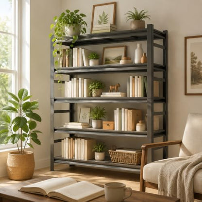 5 Tier Heavy Duty Metal Bookshelf, 3000LBS Industrial Bookcase with Adjustable Shelves, Boltless Storage Rack, Anti-Drop Fence, Convertible Steel Shelving Unit for Home Office, Garage, Living Room - size: 5 Tier-36"Wx 16"Dx 72"H