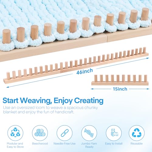 cenoz 46" Beechwood Chunky Knitting Blanket Loom Kit - Adjustable Size Hand Knitting Loom for DIY Throw Chunky Yarn Blankets Scarves Rugs, No Needles Required, Blanket Loom Gift for Beginners Starter - size: 46inch