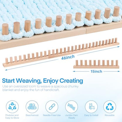 cenoz 46" Beechwood Chunky Knitting Blanket Loom Kit - Adjustable Size Hand Knitting Loom for DIY Throw Chunky Yarn Blankets Scarves Rugs, No Needles Required, Blanket Loom Gift for Beginners Starter - size: 46inch
