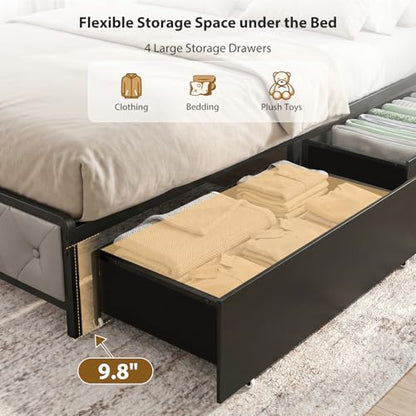 Twin Bed Frame with Button Headboard, PU Leather, All-Metal Support Platform LED Twin Bed with Storage and Charge Station, Easy to Install, Stable, Noise-Free (Grey) - color: Grey