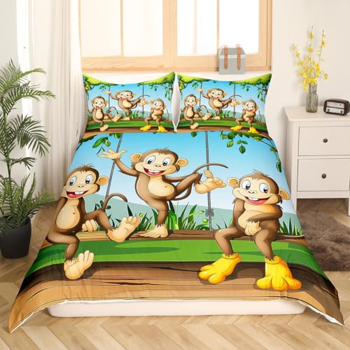 Feelyou Cute Monkey Comforter Cover Set Cartoon Animal Bedding Set for Kids Toddler 1 Duvet Cover +2 Pillowcases Full Size - color: Multi 13, size: Full