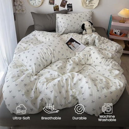 Duvet Cover Queen Size Black Bow Duvet Cover Set | Black Bow Duvet Cover Set, Washable Lightweight Microfiber, Zipper Closure, Includes 2 Pillowcases - color: Black Bow, size: Queen(No Comforter)