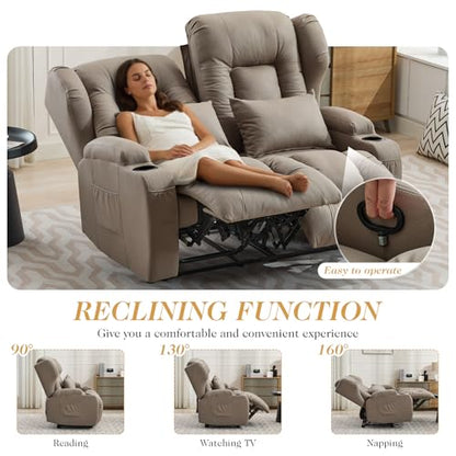 Loveseat Recliner Sofa,RV Wall Hugger Recliners for Small Spaces,Reclining Loveseat Sofa Recliner with Cup Holders/Lumbar Pillows,RV Furniture (Khaki, 56" 2-Seater) - color: Khaki, size: 56" 2-Seater