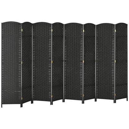HOMCOM Room Divider 8 Panel Privacy Screen 5.6' Tall Wall Partition Black | Freestanding Partition, Home Office, Bedroom - color: Black, size: 8 Panel