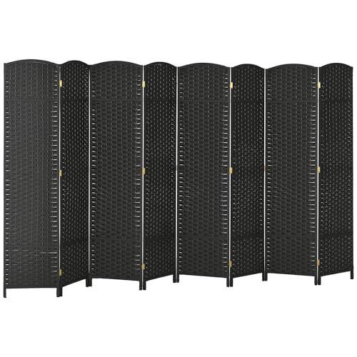 HOMCOM Room Divider 8 Panel Privacy Screen 5.6' Tall Wall Partition Black | Freestanding Partition, Home Office, Bedroom - color: Black, size: 8 Panel