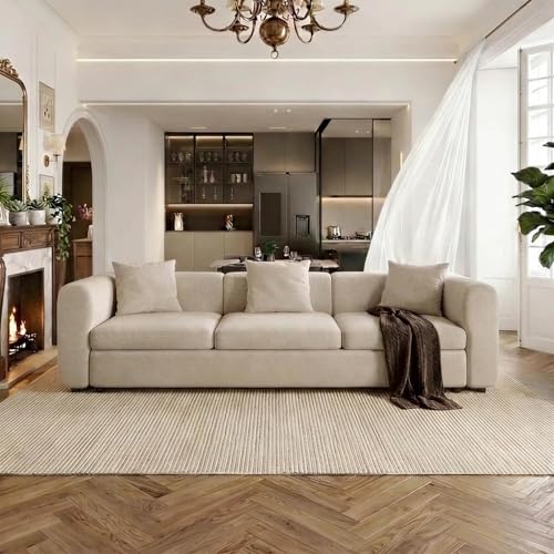 Miuuod 3 Seaters Extra Large Sectional Sofa for Living Room,3 Seats for Small Room,Broad Seater Convertible Couch,Soft Sofa Bed,Oversized Deep Seat Retro Couche Bedroom Beige - color: Beige, style: 3 Seats（3 Seats only）