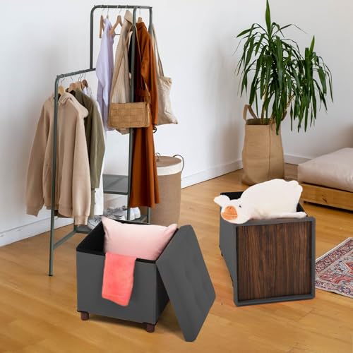 Dorriss Storage Ottoman, Ottoman with Storage for Living Room Ottoman Square Tray Bedroom Cube Foot Rest Stool With Legs Small Ottomans Coffee Table Lid Foldable Footstool Faxu Leather 15" Inch (Grey)