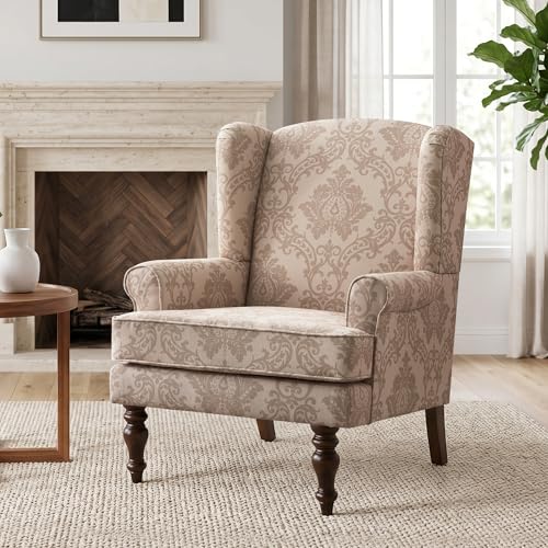 HUIMO Printed Wingback Accent Chair, Linen Upholstered High Back Armchair, Comfy Reading Chair for Living Room Bedroom Study, 300lbs Weight Capacity (1, Brown Floral) - color: Brown Floral