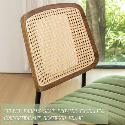 LUNLING Dining Chairs Set of 2 Mid Century Modern Retro Green Velvet Kitchen Chairs with Walnut Bentwood Upholstered Seat Metal Legs Adjustable Foot for Kitchen Dining Room Chairs(Green Fabric) - color: Green3, size: Set of 2
